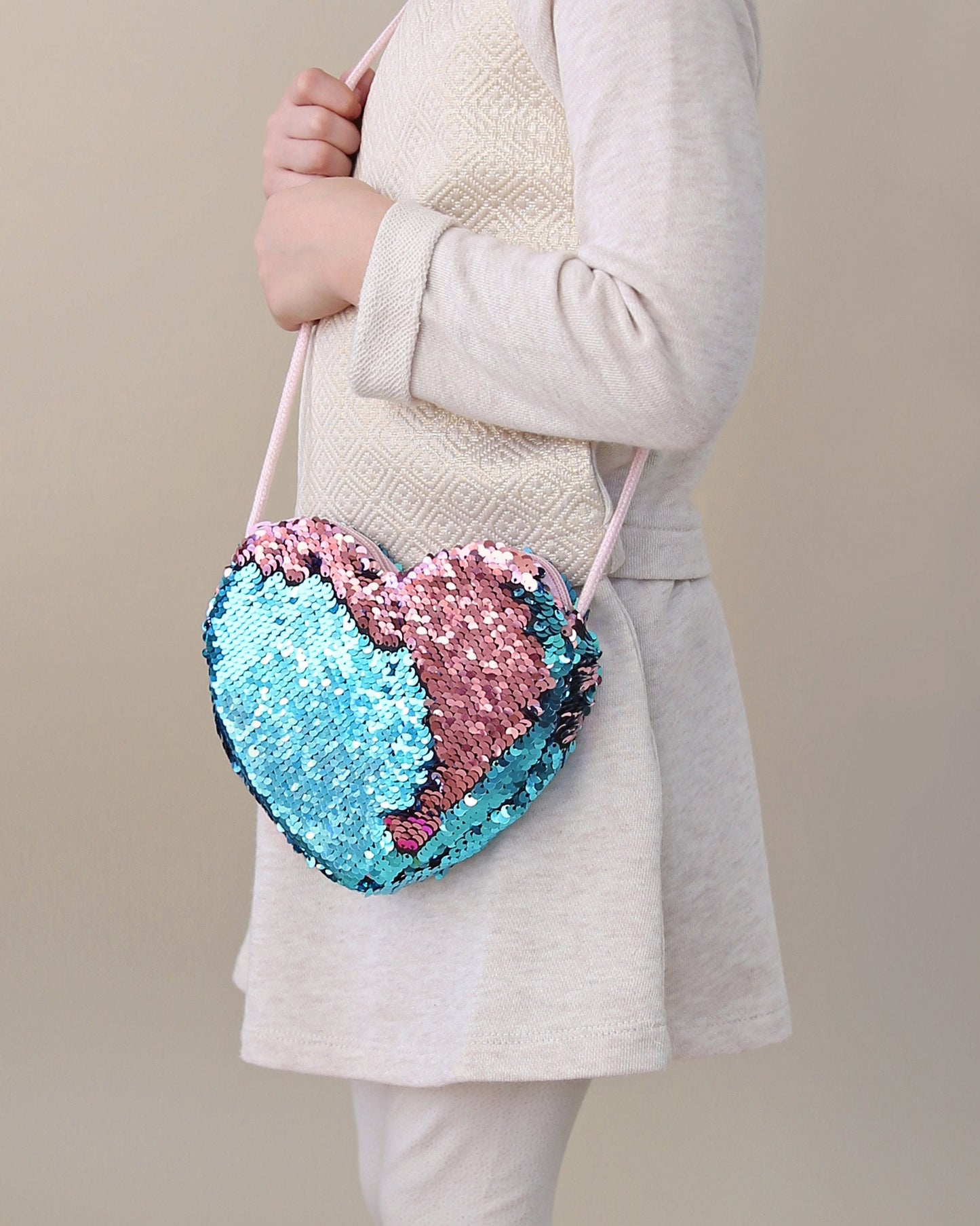 Heart Sequin Purse - Flip Sequin Heart Bag - Girls Heart Purse - Aqua and Pink Heart Bag