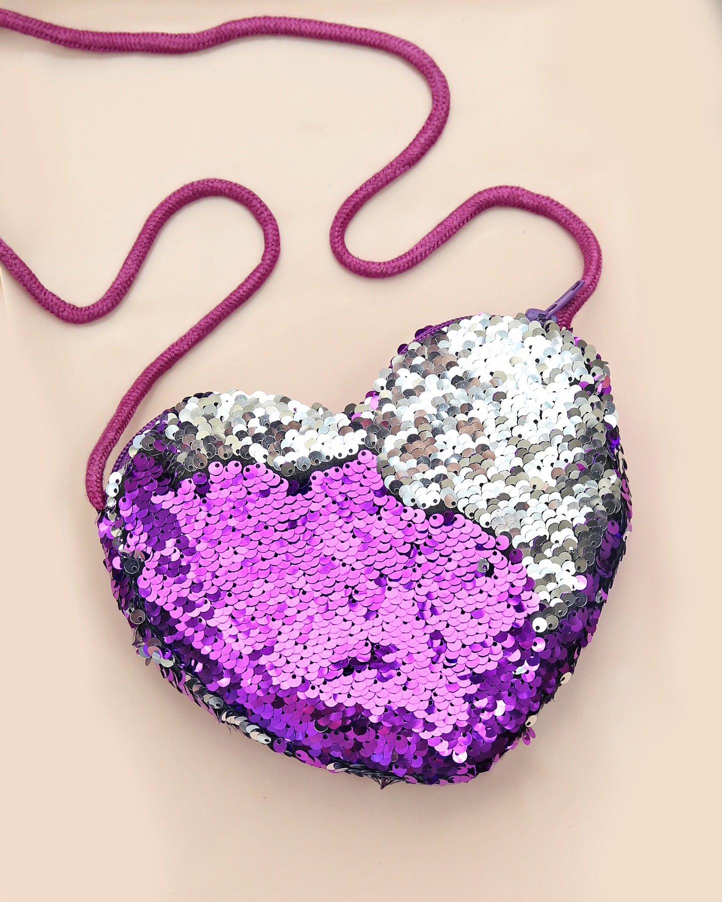 Heart Sequin Purse - Flip Sequin Heart Bag - Girls Heart Purse - Purple and Silver Heart Bag