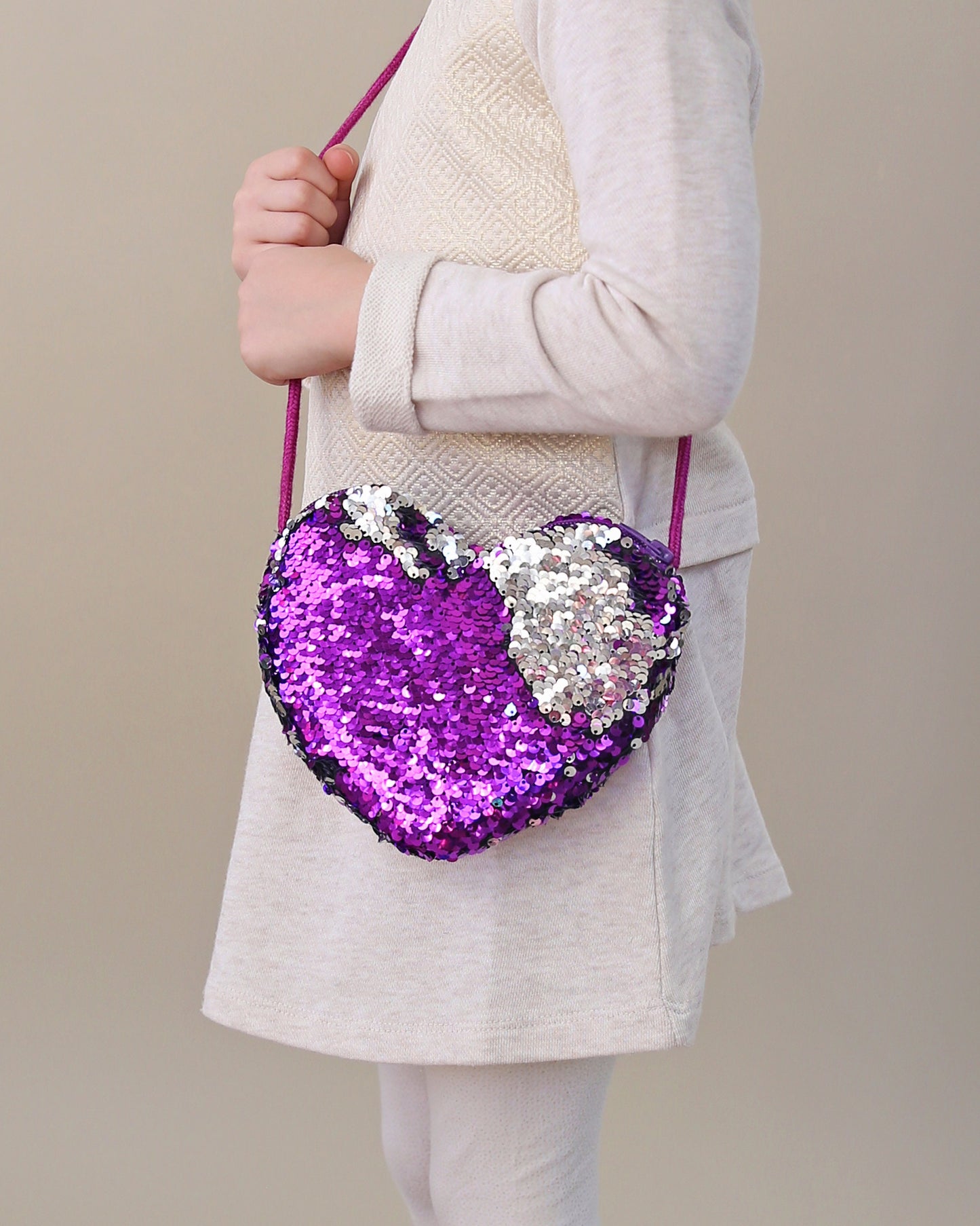 Heart Sequin Purse - Flip Sequin Heart Bag - Girls Heart Purse - Purple and Silver Heart Bag