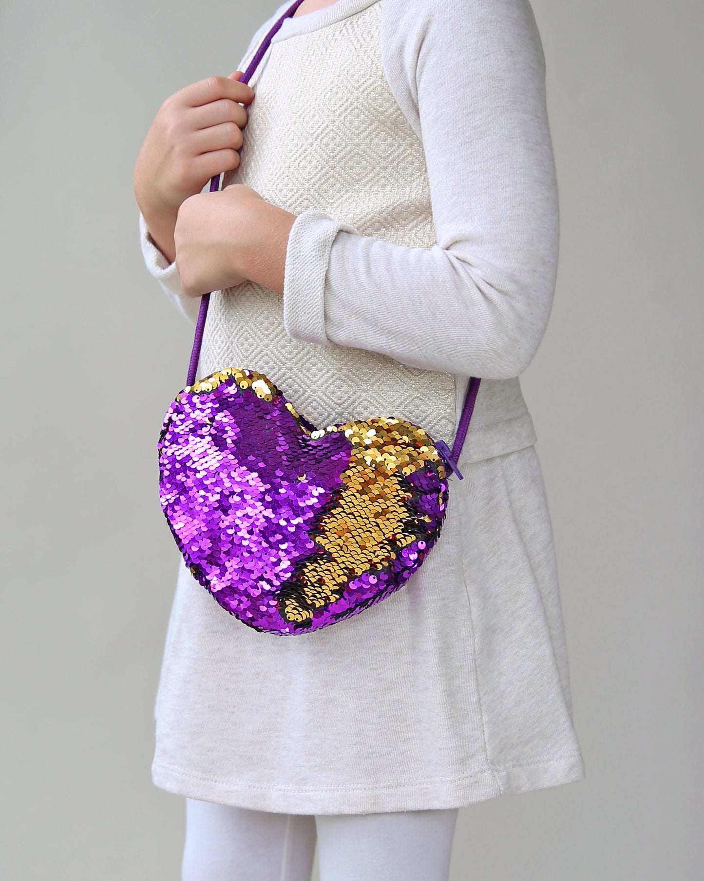 Heart Sequin Purse - Flip Sequin Heart Bag - Girls Heart Purse - Purple and Gold Heart Bag