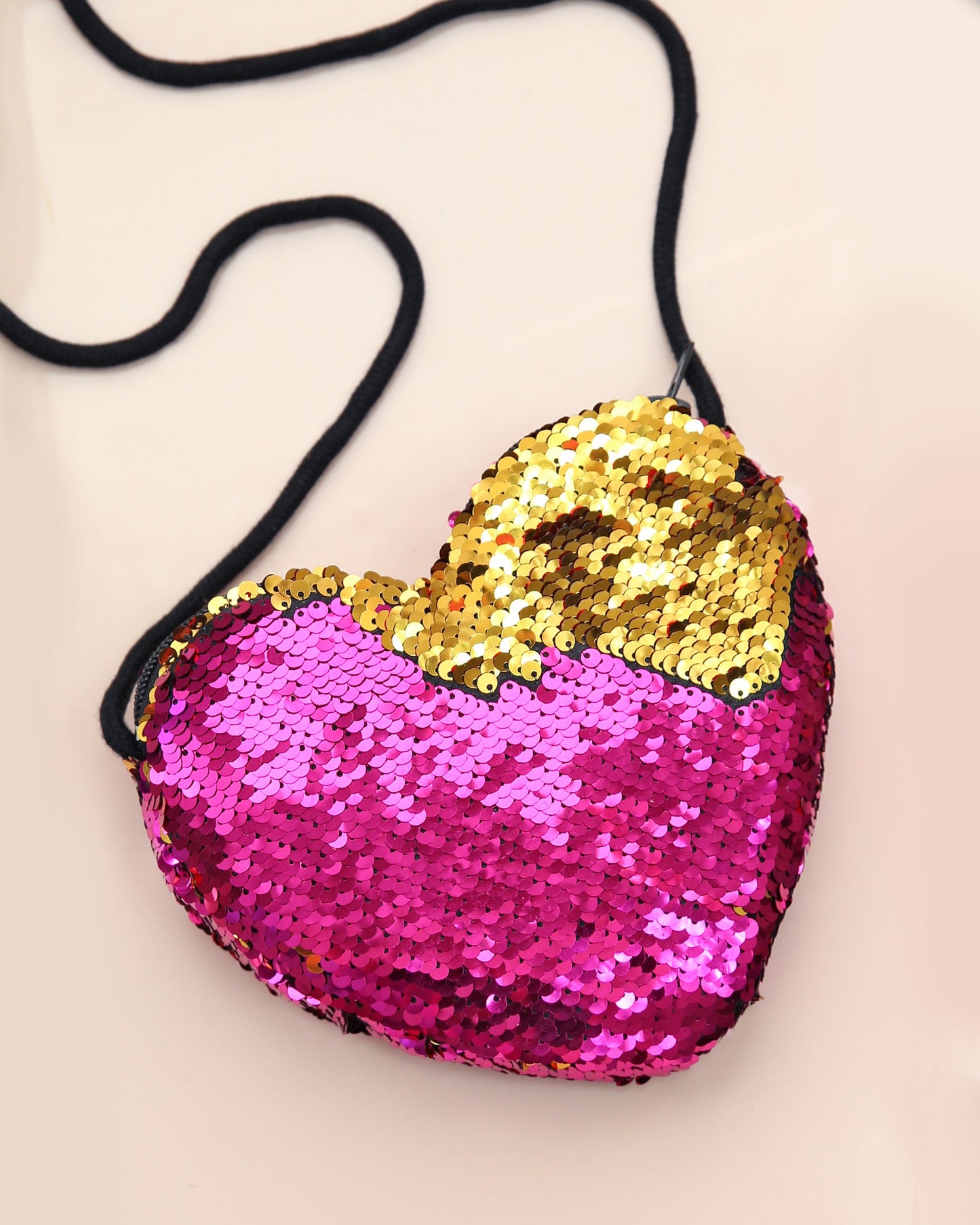 Heart Sequin Purse - Flip Sequin Heart Bag - Girls Heart Purse - Hot Pink and Gold Heart Bag