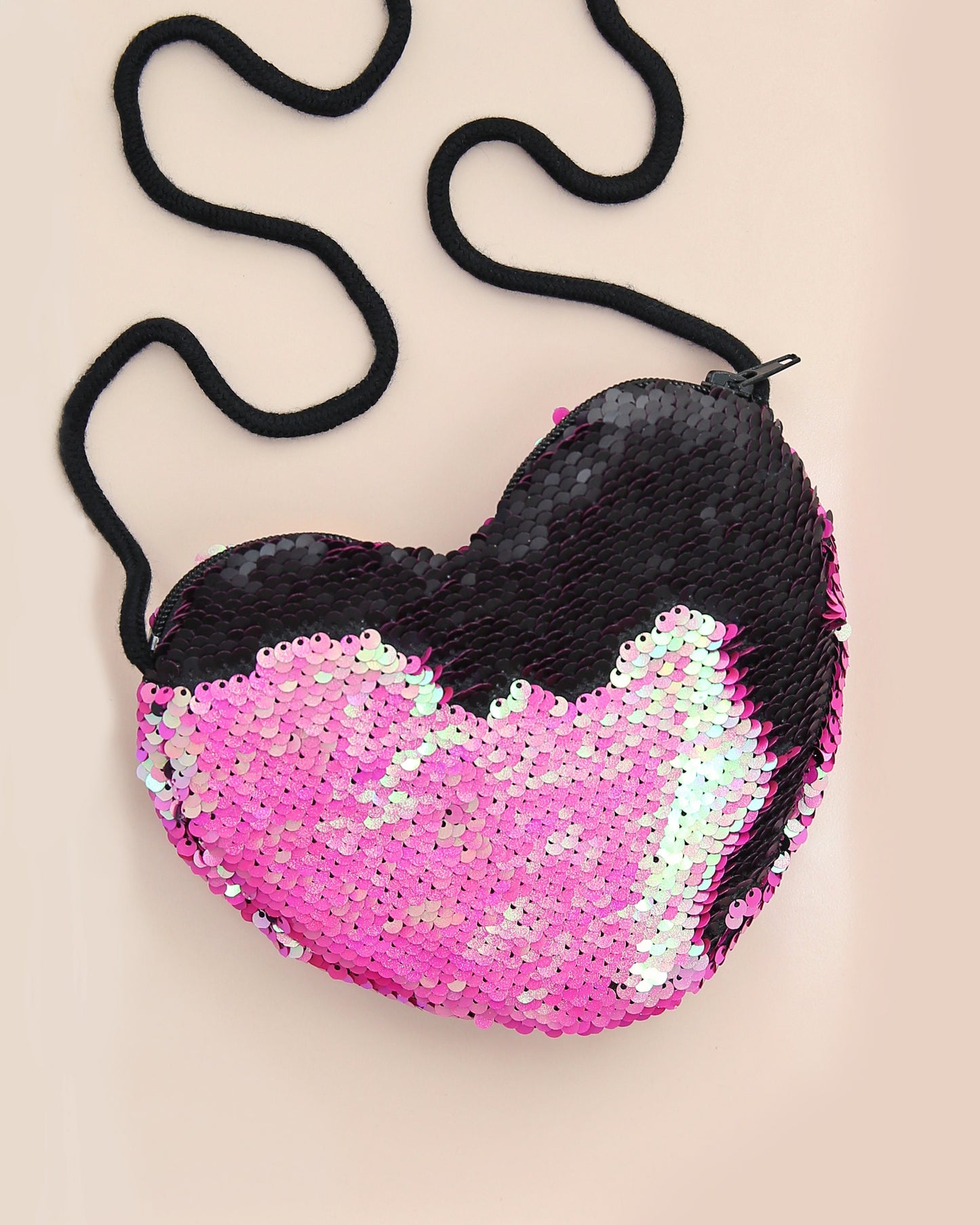 Heart Sequin Purse - Flip Sequin Heart Bag - Girls Heart Purse - Hot Pink and Black Heart Bag