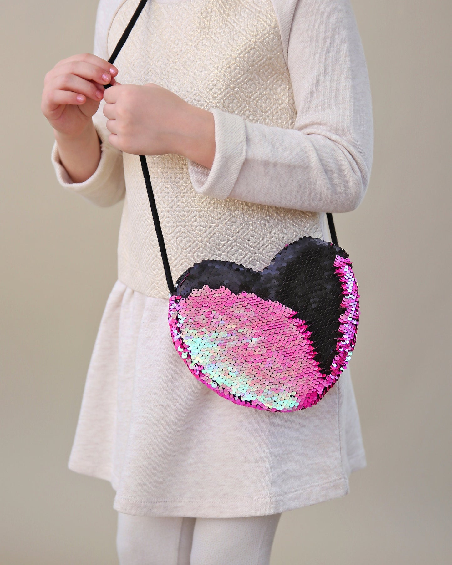 Heart Sequin Purse - Flip Sequin Heart Bag - Girls Heart Purse - Hot Pink and Black Heart Bag