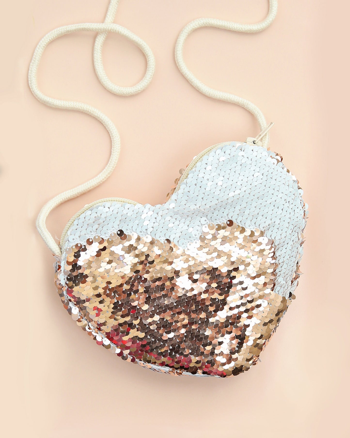 Heart Sequin Purse - Flip Sequin Heart Bag - Girls Heart Purse - White and Rose Gold Heart Bag