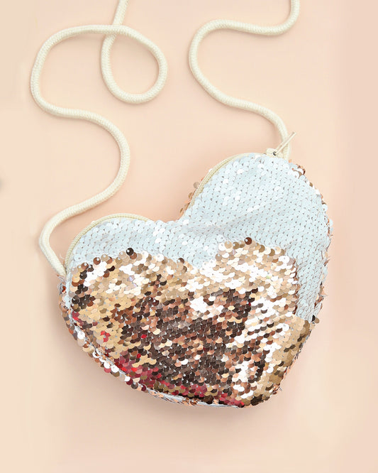 Heart Sequin Purse - Flip Sequin Heart Bag - Girls Heart Purse - White and Rose Gold Heart Bag