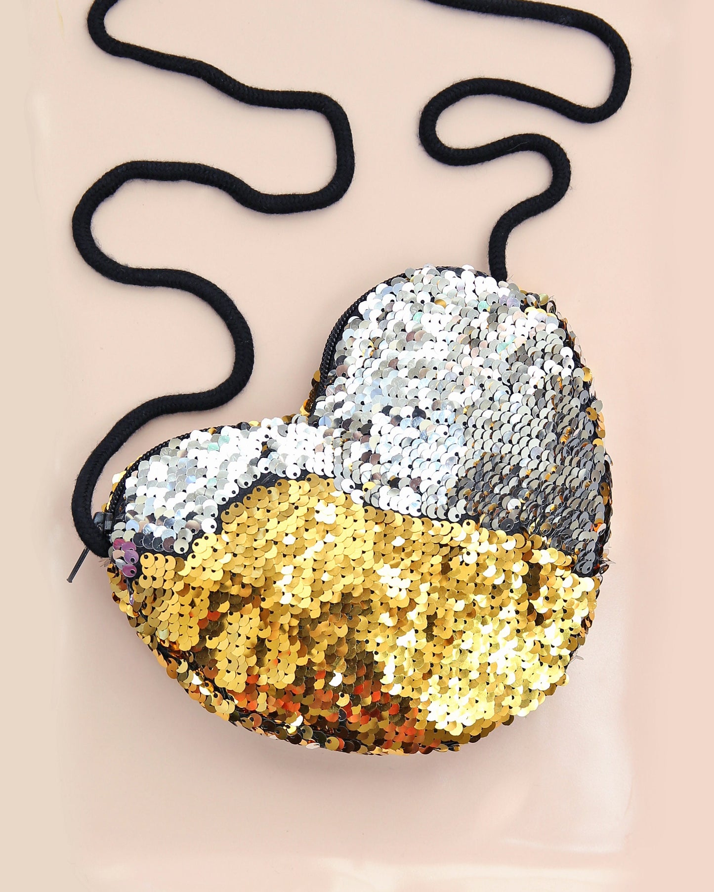 Heart Sequin Purse - Flip Sequin Heart Bag - Girls Heart Purse - SIlver and Gold Heart Bag