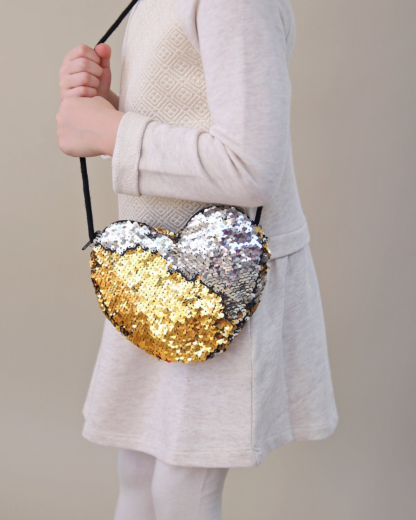 Heart Sequin Purse - Flip Sequin Heart Bag - Girls Heart Purse - SIlver and Gold Heart Bag