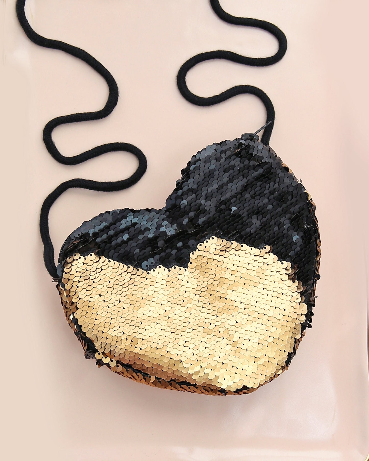Heart Sequin Purse - Flip Sequin Heart Bag - Girls Heart Purse - Black and Gold Heart Bag