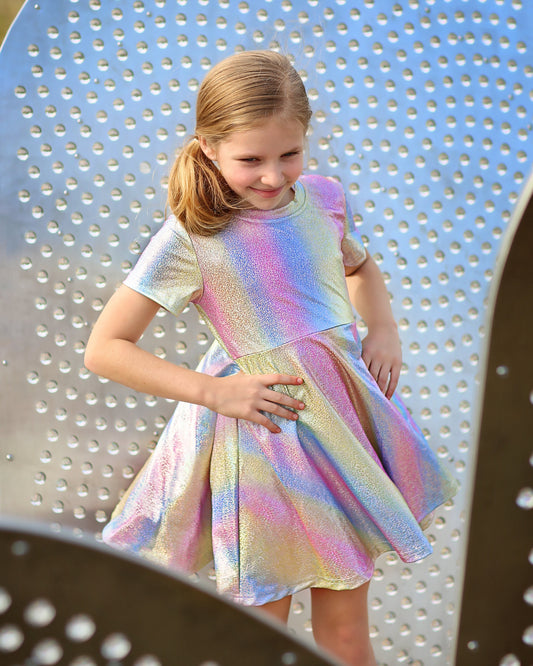 Metallic Pastel Rainbow Dress - Metallic Twirly Dress - Twirly Dress - Birthday Dress - Party Dress - Pastel Rainbow Dress - Girls Gift