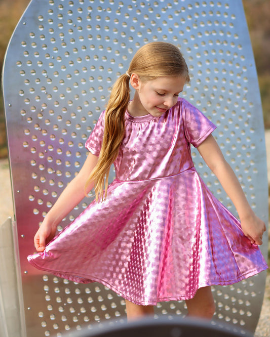 Metallic Holographic Pink Dress - Metallic Twirly Dress - Twirly Dress - Birthday Dress - Party Dress - PInk Metal Dress