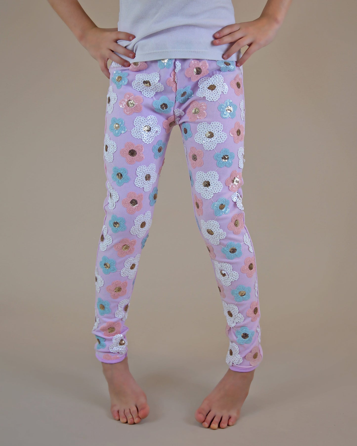 Sequin Leggings with Flowers