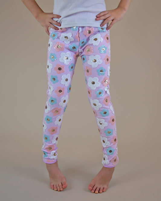 Sequin Leggings with Flowers