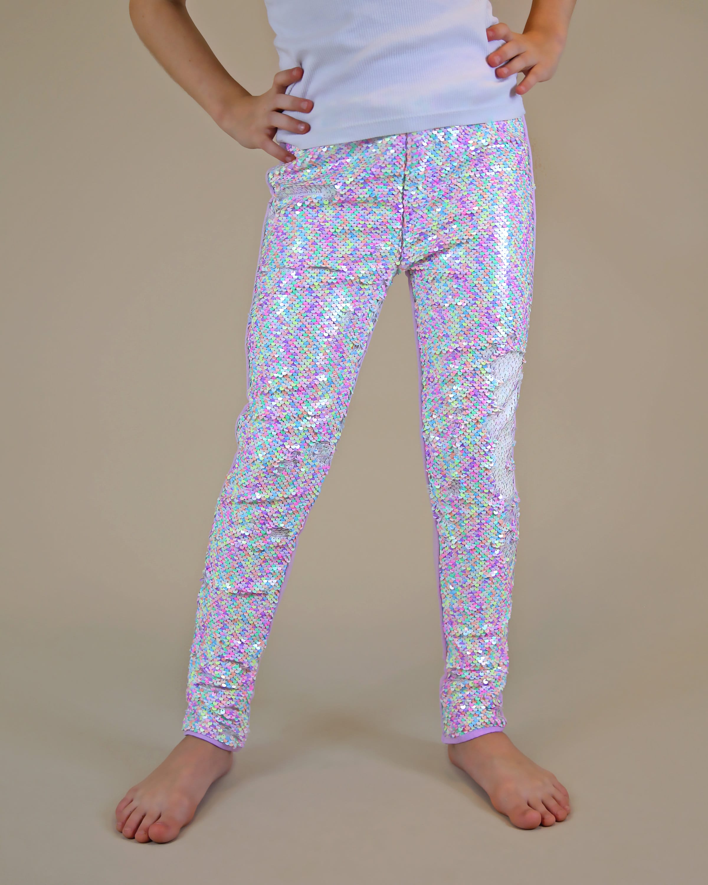 Flip Sequin Leggings in White Pastels
