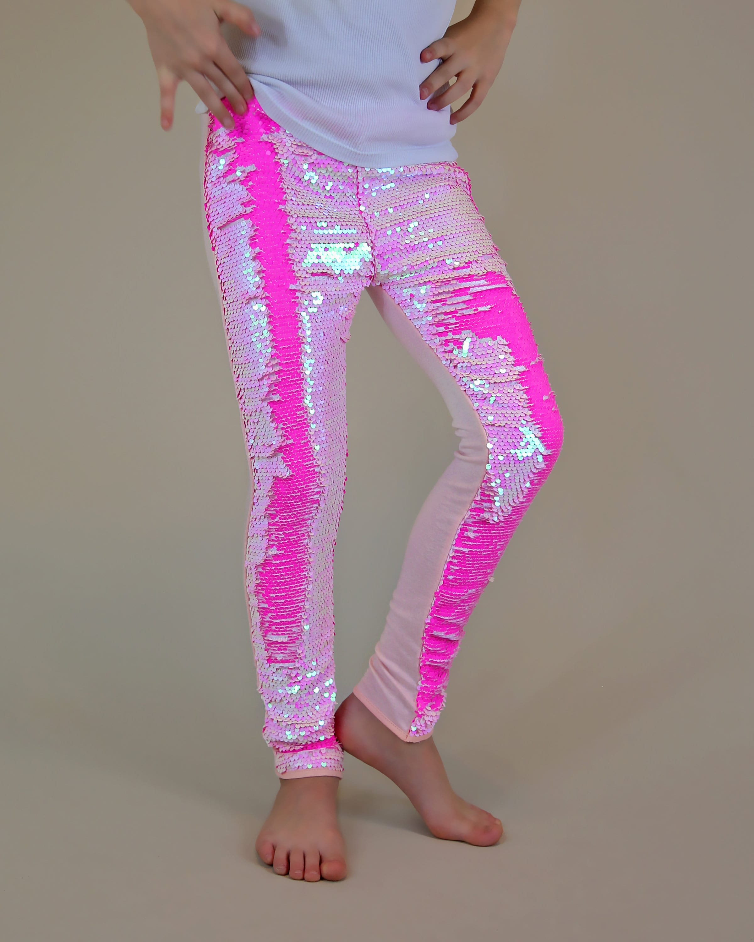 Flip Sequin Leggings in Ballerina and Neon Pink