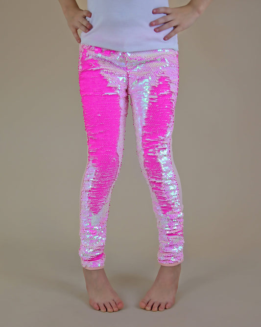 Flip Sequin Leggings in Ballerina and Neon Pink