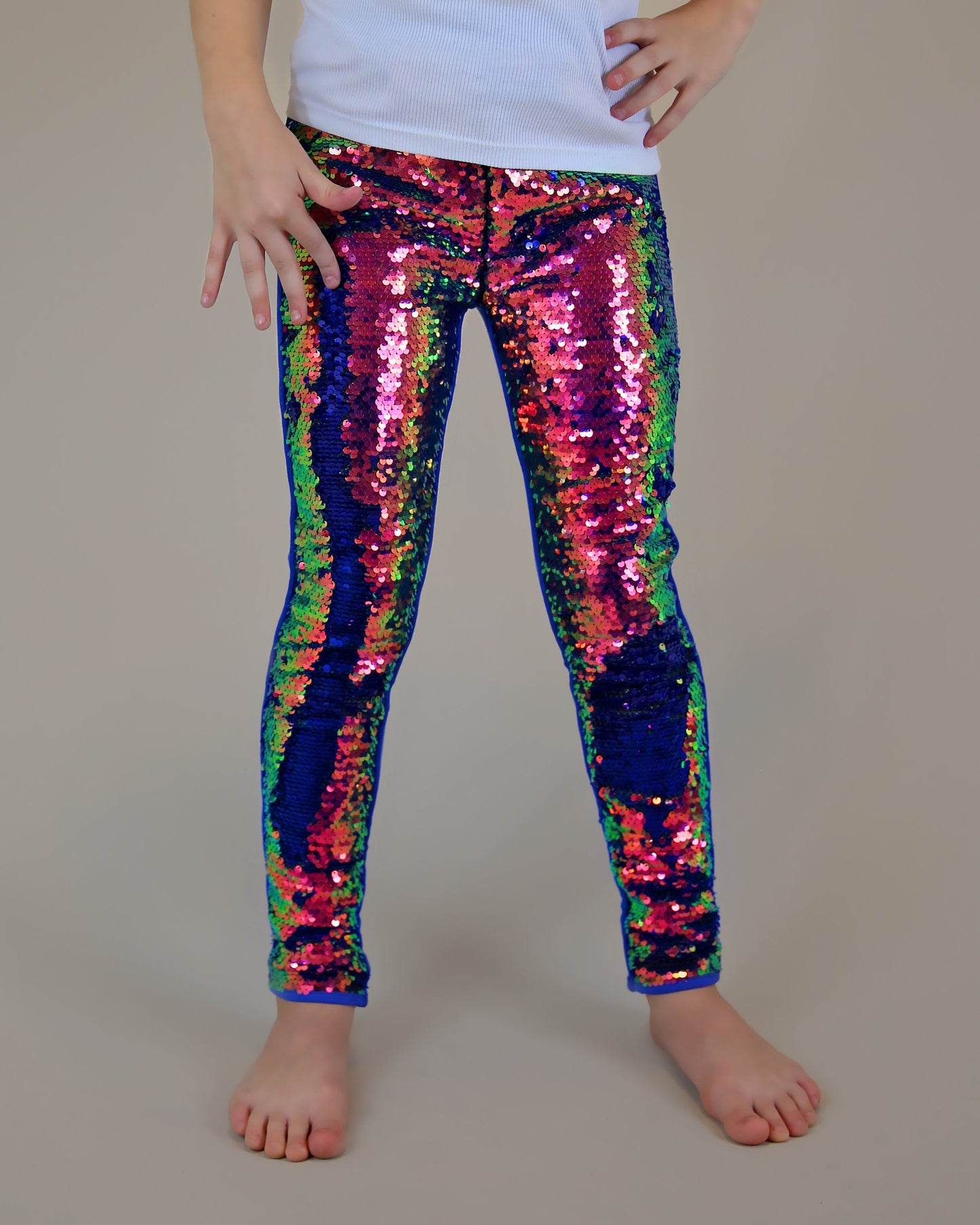 Flip Sequin Leggings in Red and Navy