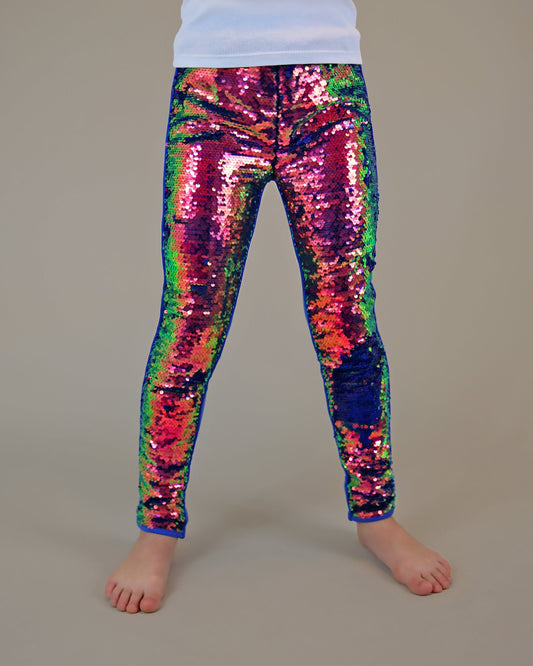 Flip Sequin Leggings in Red and Navy
