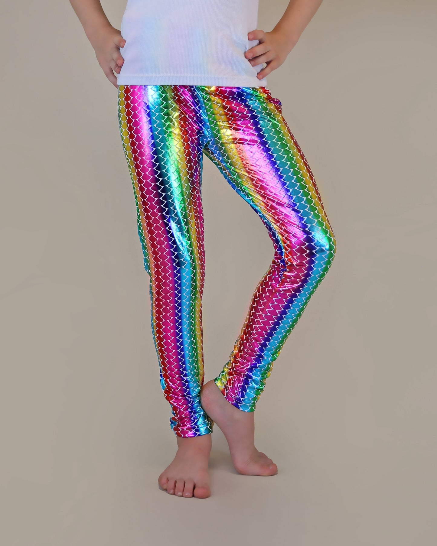 Metallic Leggings in Rainbow Stripes