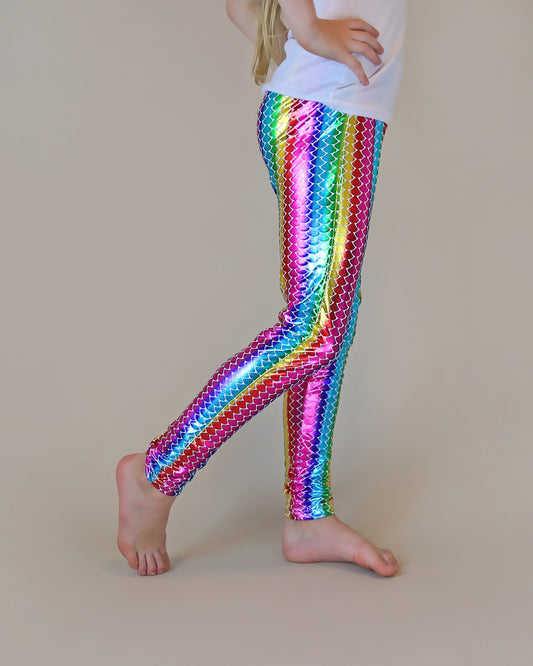 Metallic Leggings in Rainbow Stripes