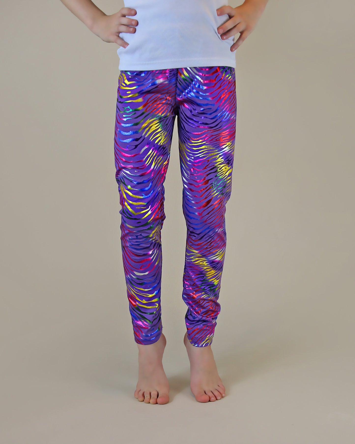 Metallic Leggings in Purple Rainbow Zebra