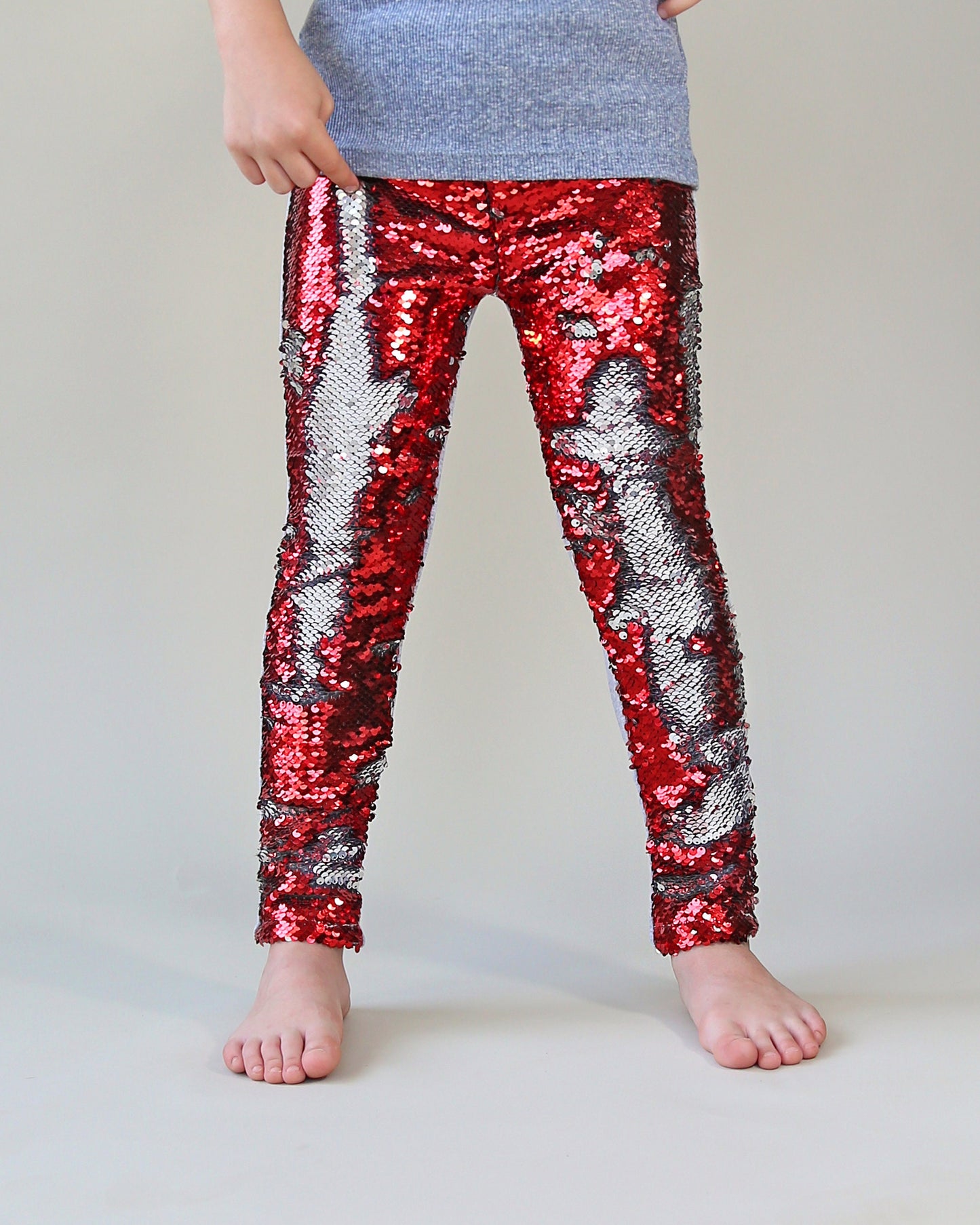 Flip Sequin Leggings in Red and Silver