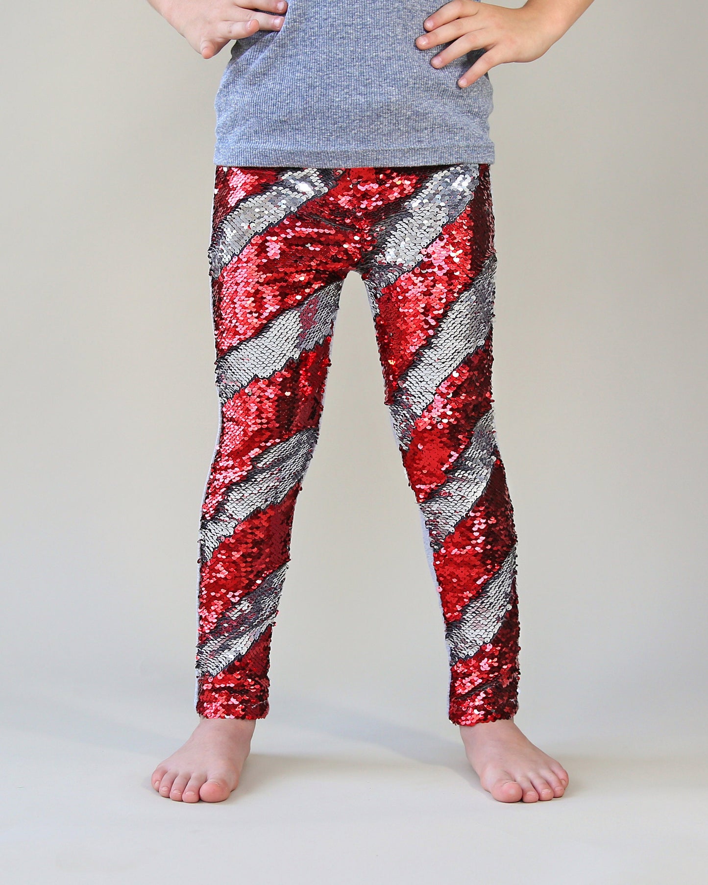 Flip Sequin Leggings in Red and Silver