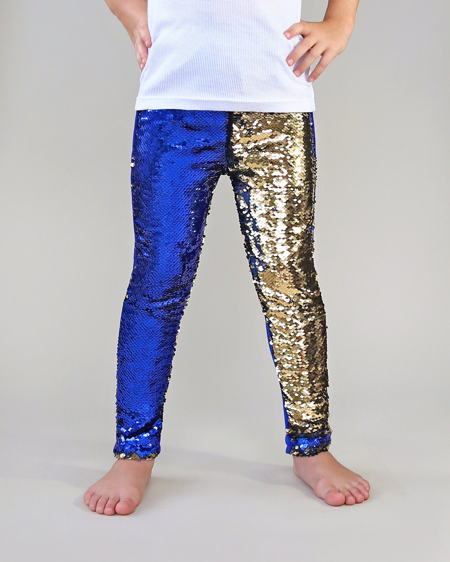 Flip Sequin Leggings in Blue and Gold