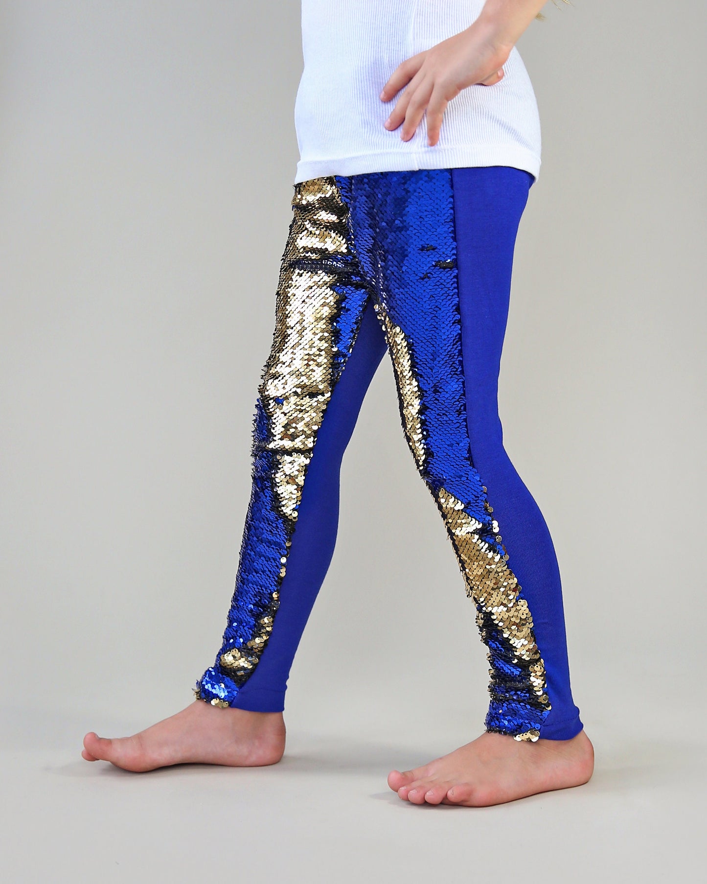 Flip Sequin Leggings in Blue and Gold