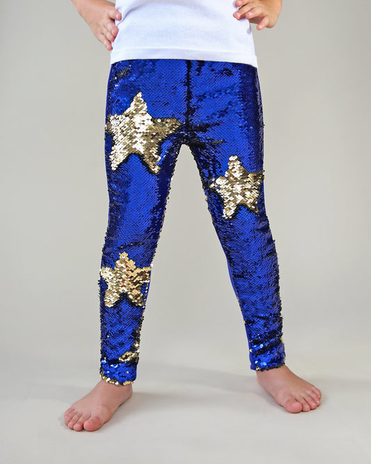 Flip Sequin Leggings in Blue and Gold