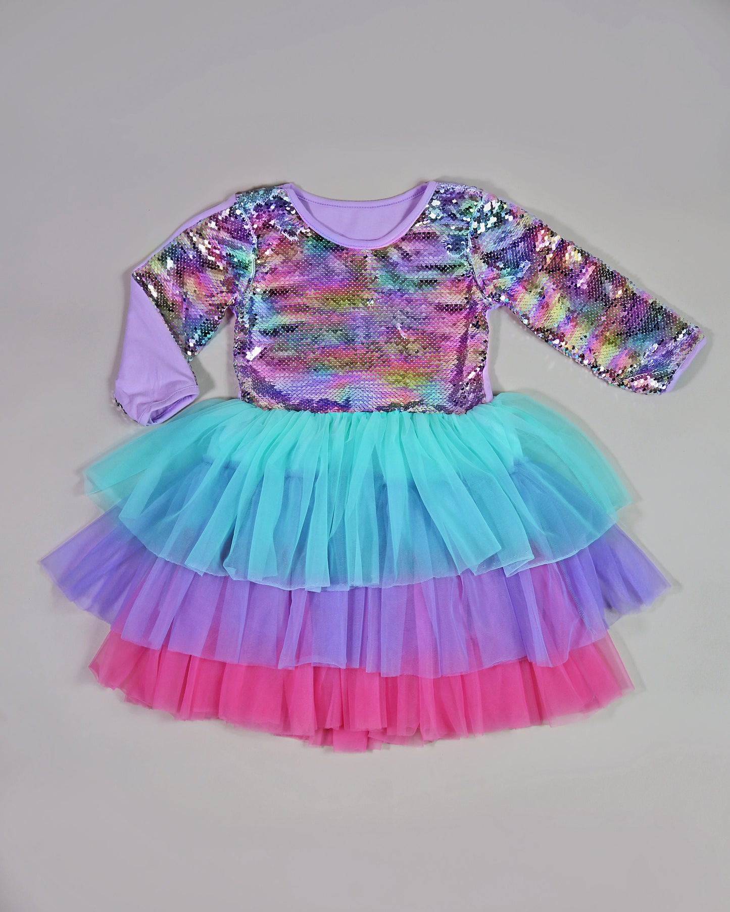 3/4 Sleeve Sequin Tutu Dress in Pastels