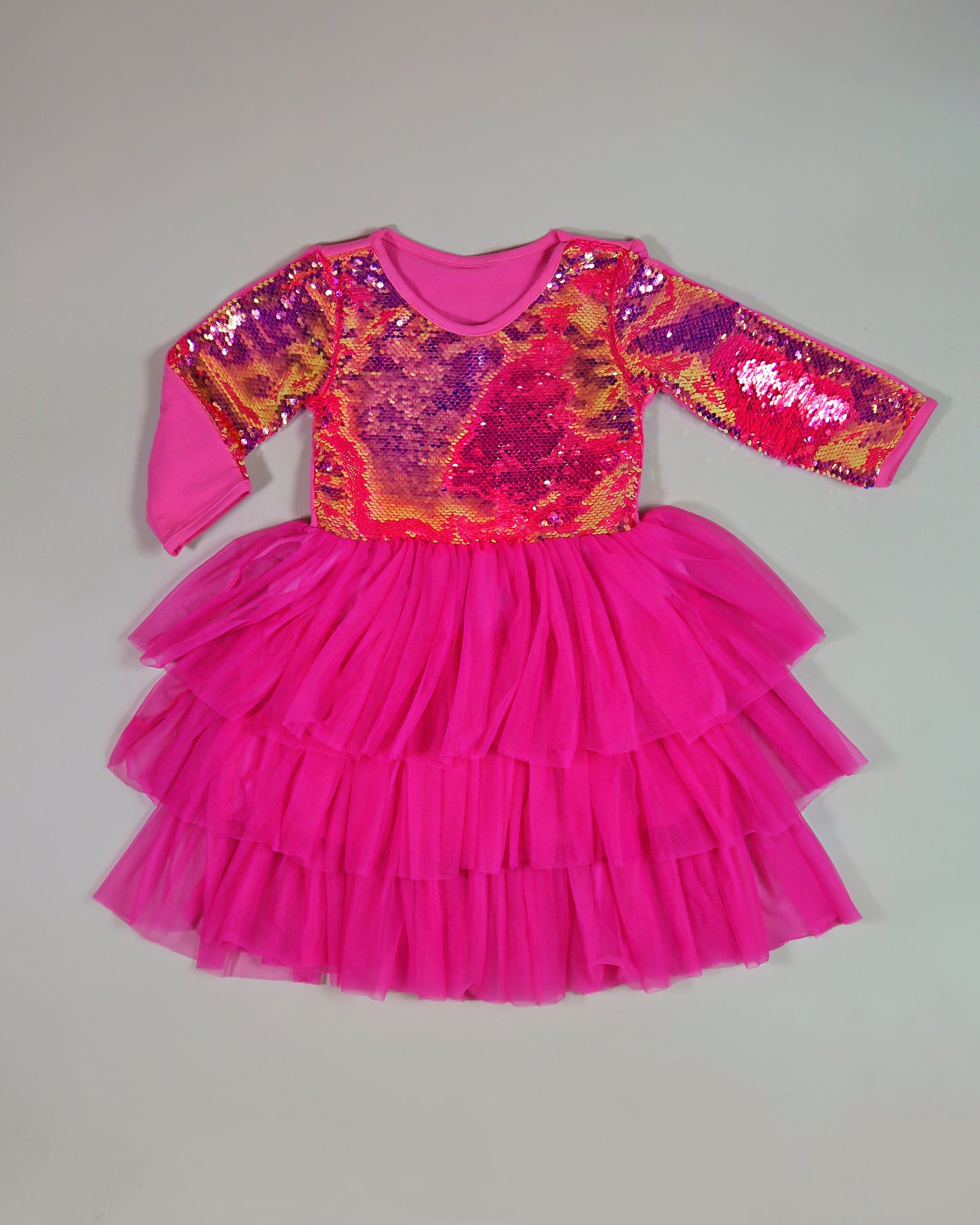 3/4 Sleeve Sequin Tutu Dress in Watermelon