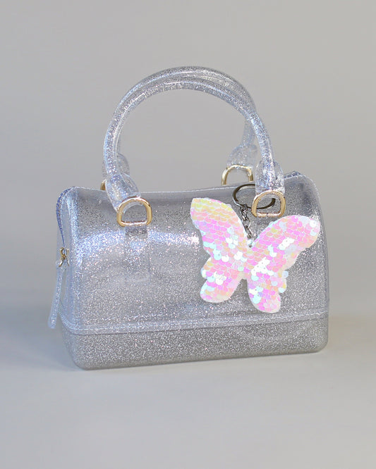 White Butterfly Keychain - Sequin Keychain -  White Sequin Keychain - Butterfly Keychain