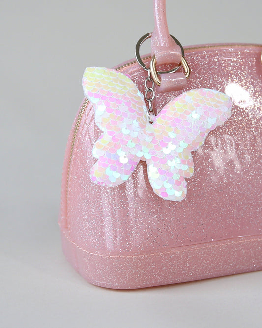 White Butterfly Keychain - Sequin Keychain -  White Sequin Keychain - Butterfly Keychain