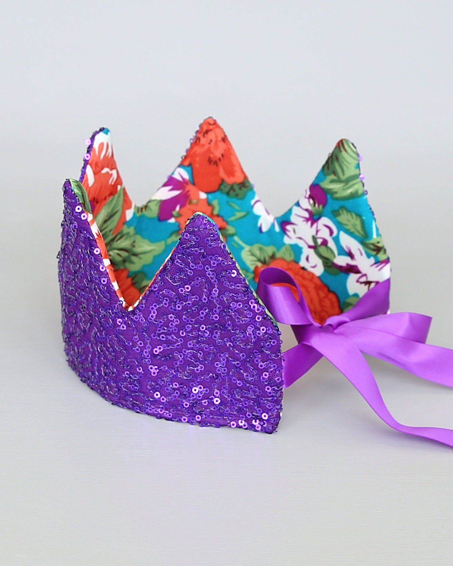 Purple Dress Up Crown - Sequin Crown - Birthday Crown - Purple Floral Crown REVERSE to Purple Sequins - Fits all