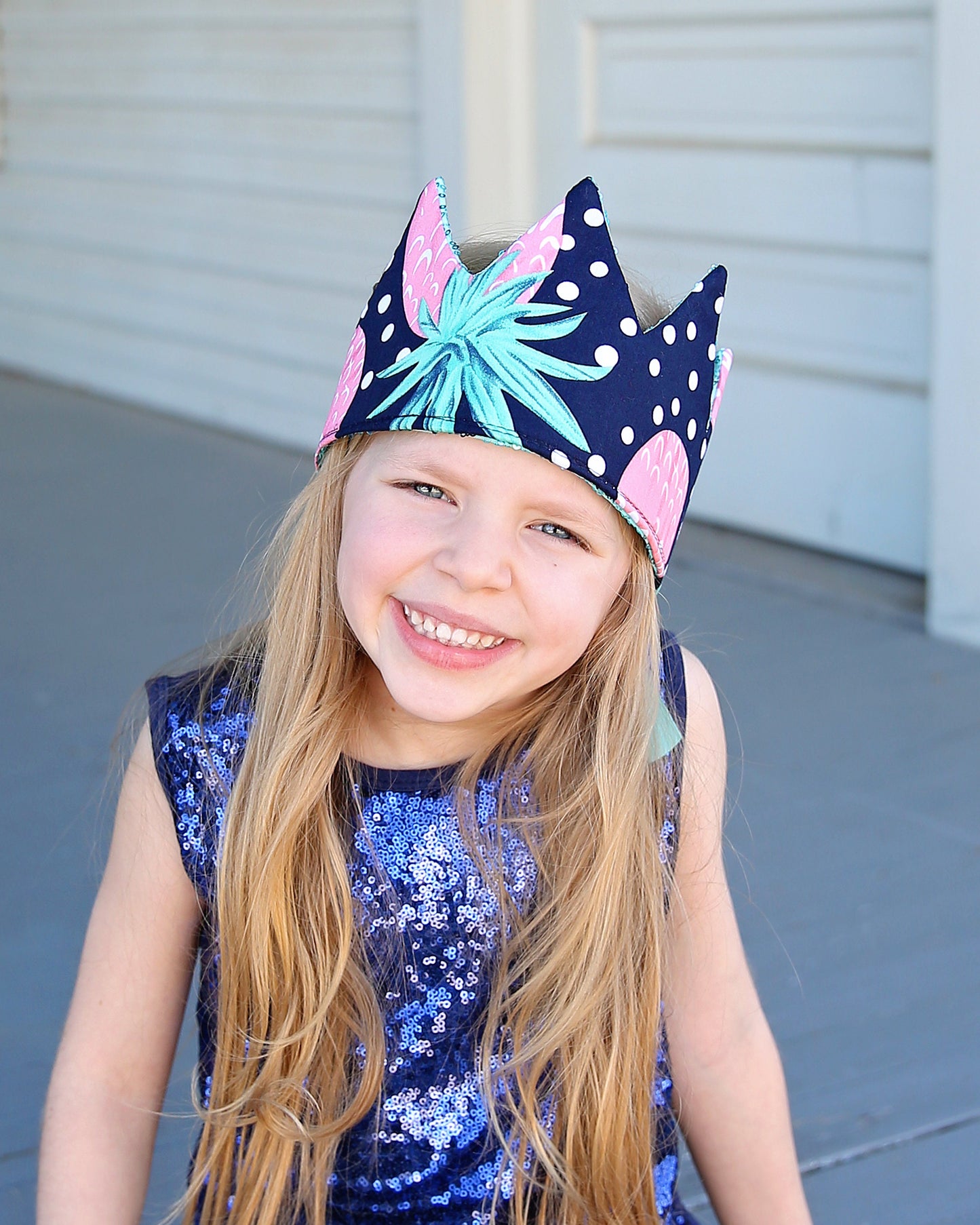 Navy Pineapple Dress Up Crown - Sequin Crown - Birthday Crown - Navy Pink Pineapples Reverse Aqua Sequins - Fits all