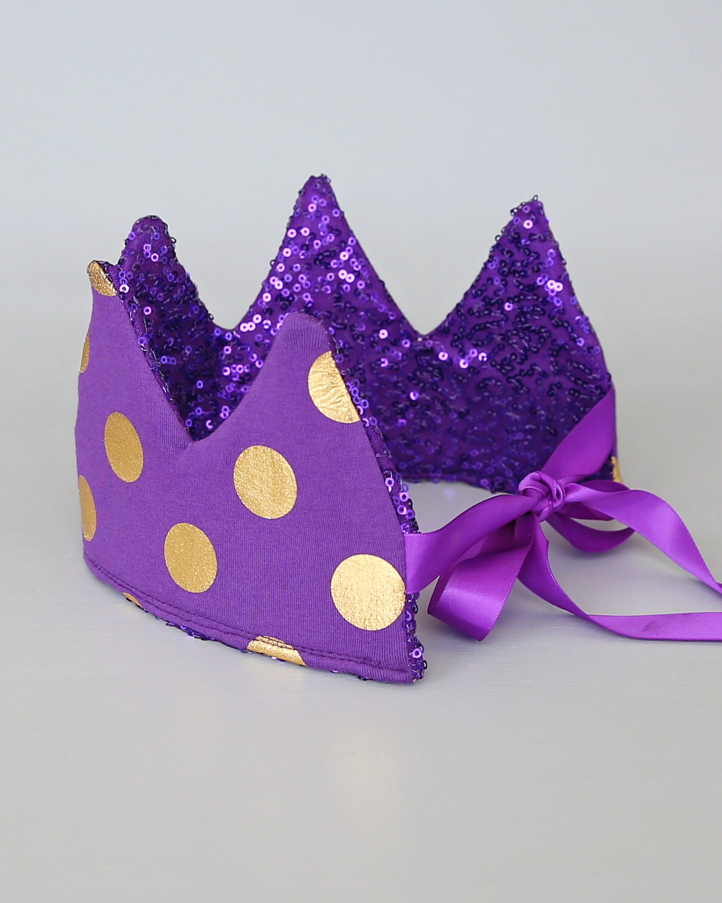 Purple Dress Up Crown - Sequin Crown - Birthday Crown - Purple and Gold Dots Sequin Crown - Purple and Gold Crown - Fits all