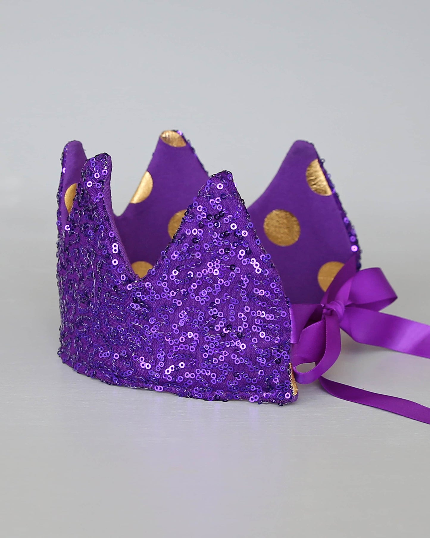 Purple Dress Up Crown - Sequin Crown - Birthday Crown - Purple and Gold Dots Sequin Crown - Purple and Gold Crown - Fits all