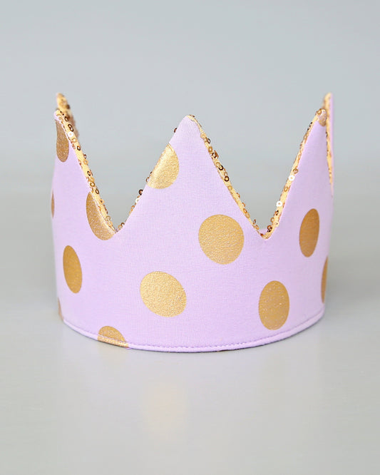 Lavender Dress Up Crown - Sequin Crown - Birthday Crown - Lilac and Gold Dots Sequin Crown - Purple and Gold Crown - Fits all