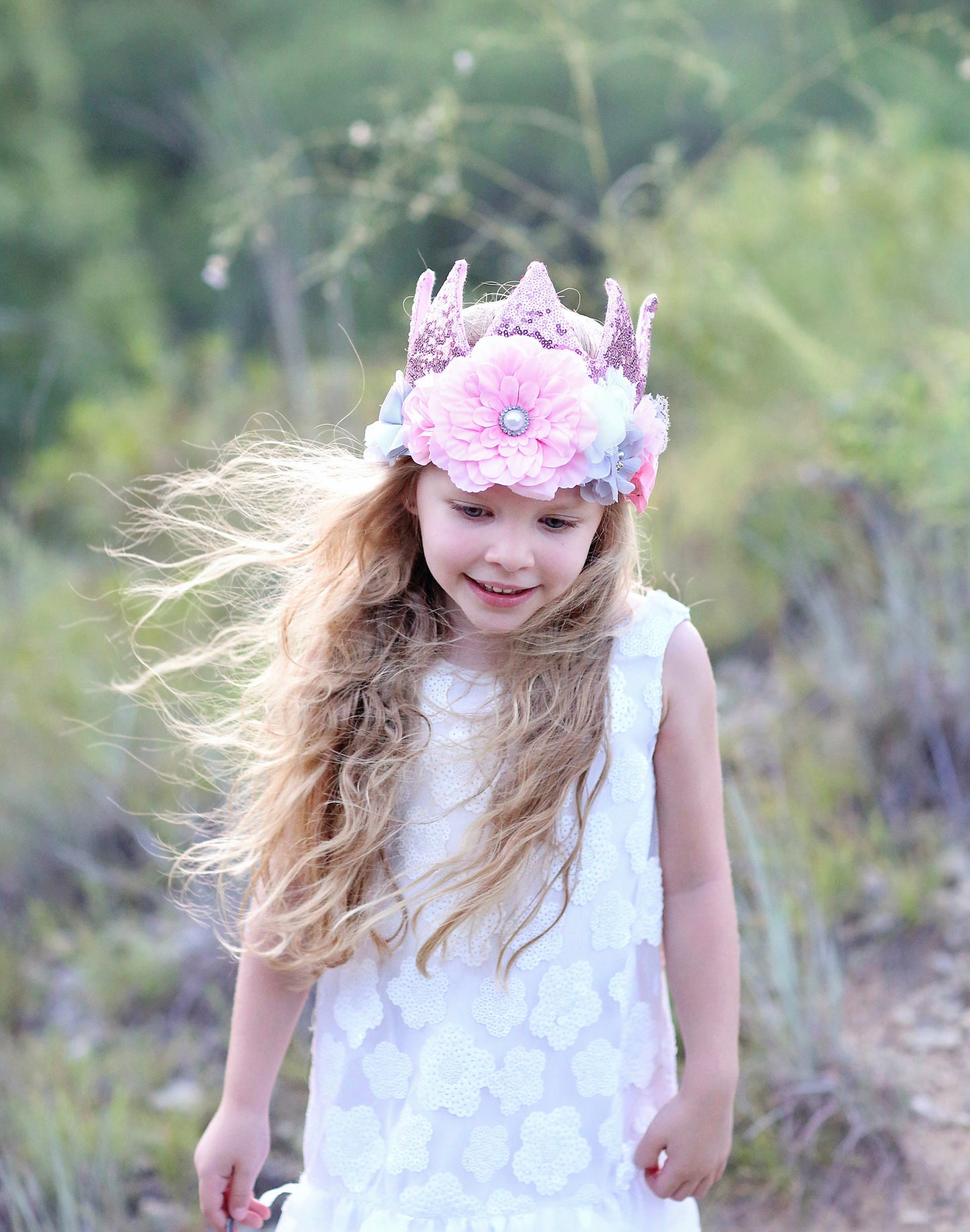 Flower Rainbow Dress Up Crown - Birthday Crown - Flower Birthday Crown - Pink Sequin Flower Crown - Fits all - Flower Crown