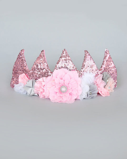 Flower Rainbow Dress Up Crown - Birthday Crown - Flower Birthday Crown - Pink Sequin Flower Crown - Fits all - Flower Crown