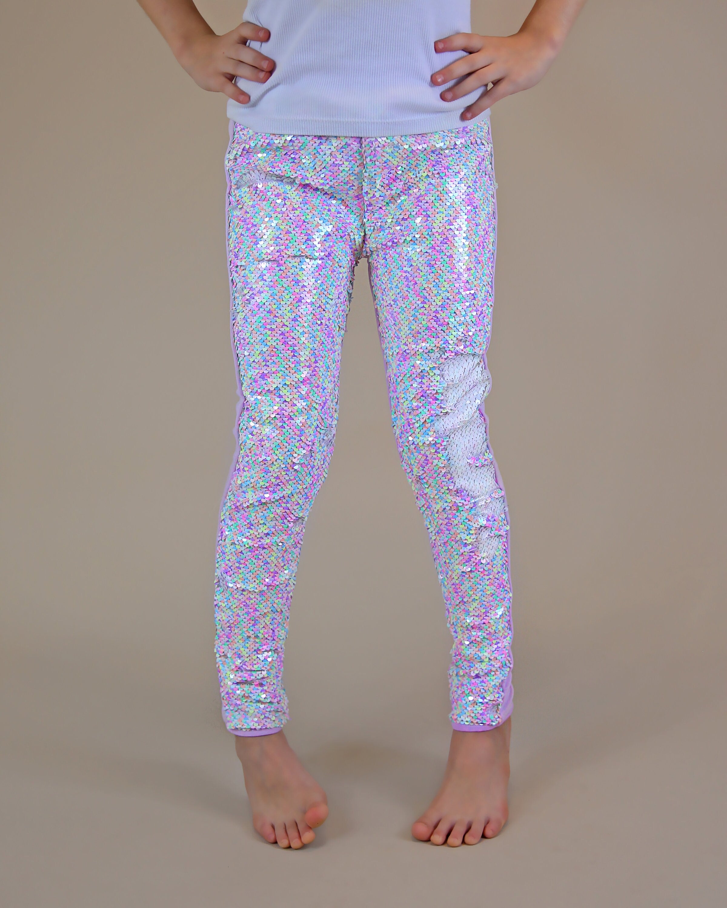 Flip Sequin Leggings in White Pastels