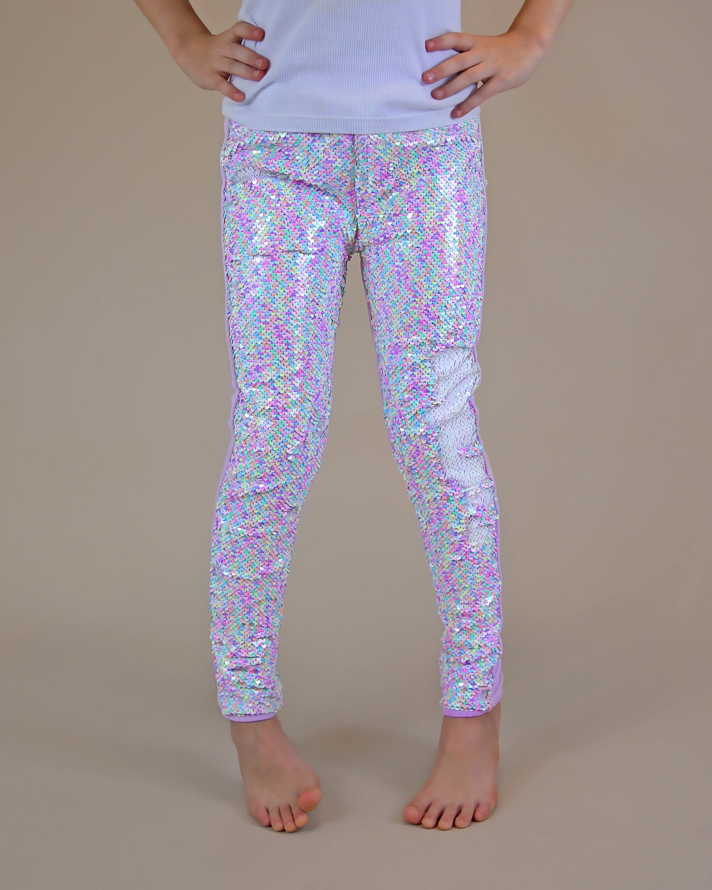 Flip Sequin Leggings in White Pastels