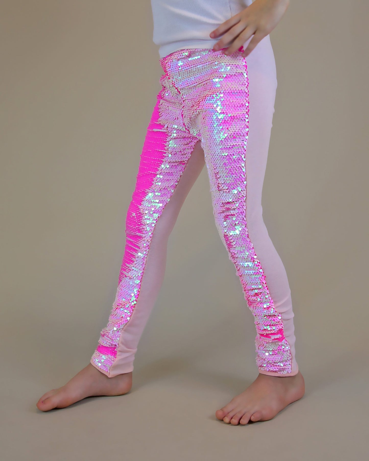 Flip Sequin Leggings in Ballerina and Neon Pink