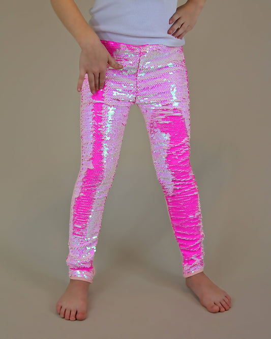 Flip Sequin Leggings in Ballerina and Neon Pink