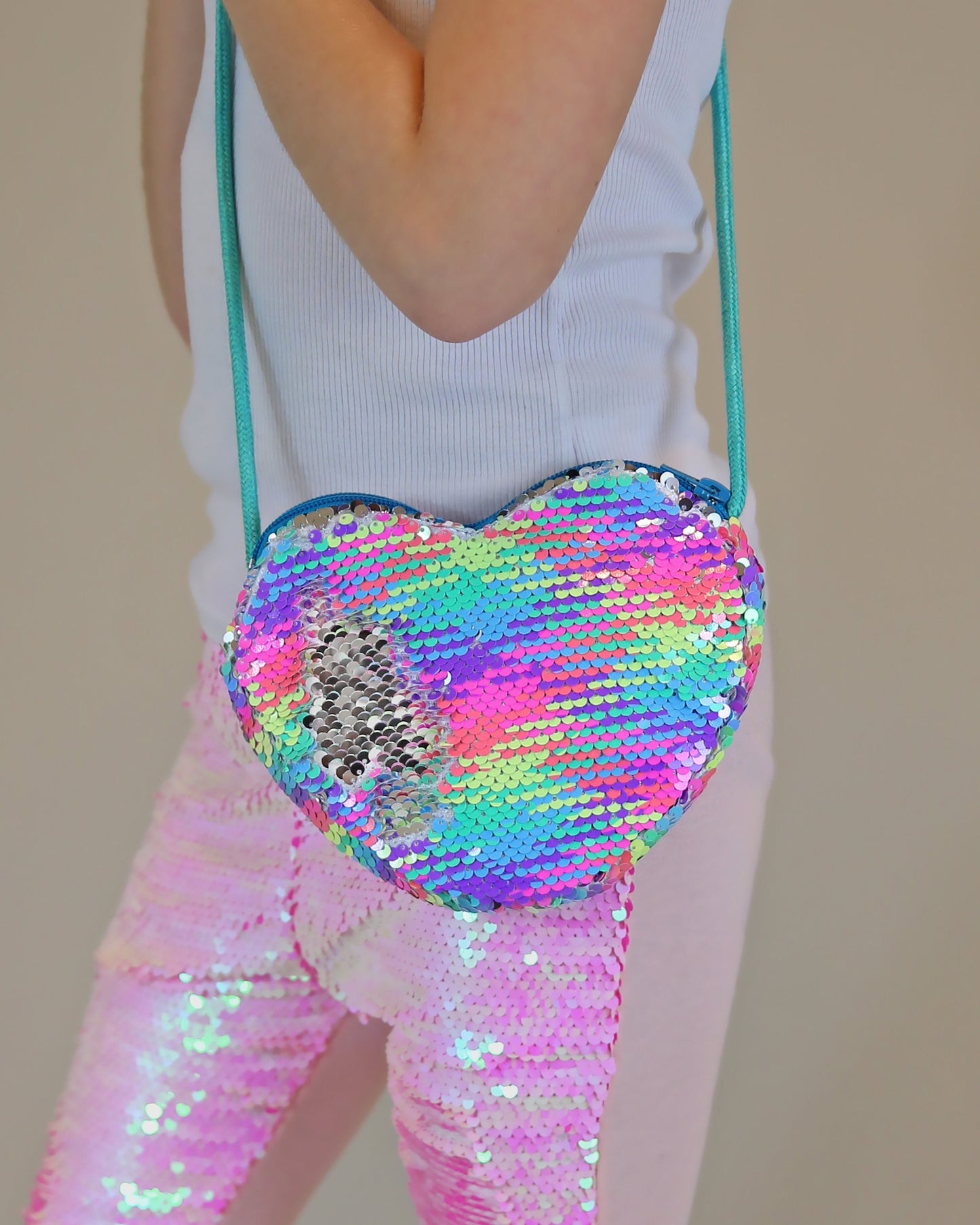 Neon Rainbow Heart Sequin Purse - Flip Sequin Heart Bag - Girls Heart Purse - Rainbow and Silver Holographic Flip Heart Bag