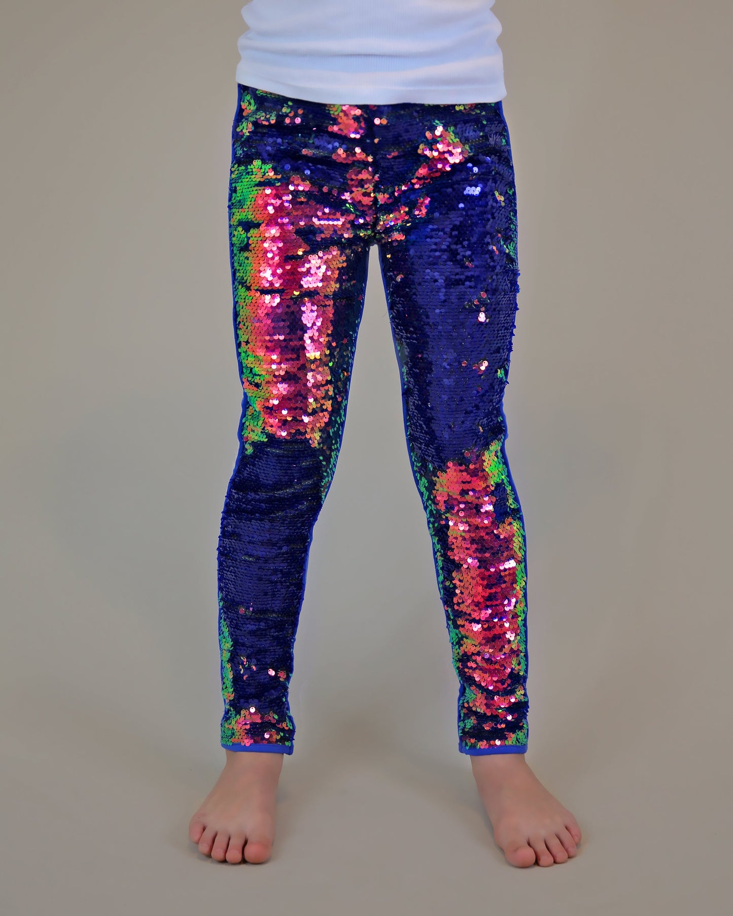 Flip Sequin Leggings in Red and Navy