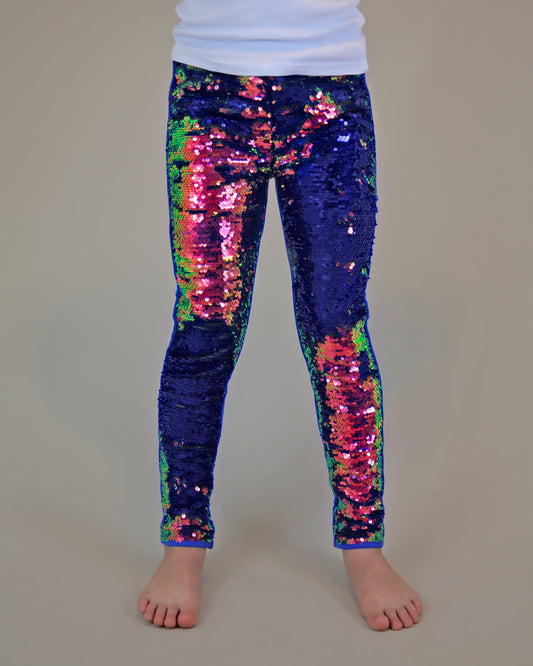 Flip Sequin Leggings in Red and Navy
