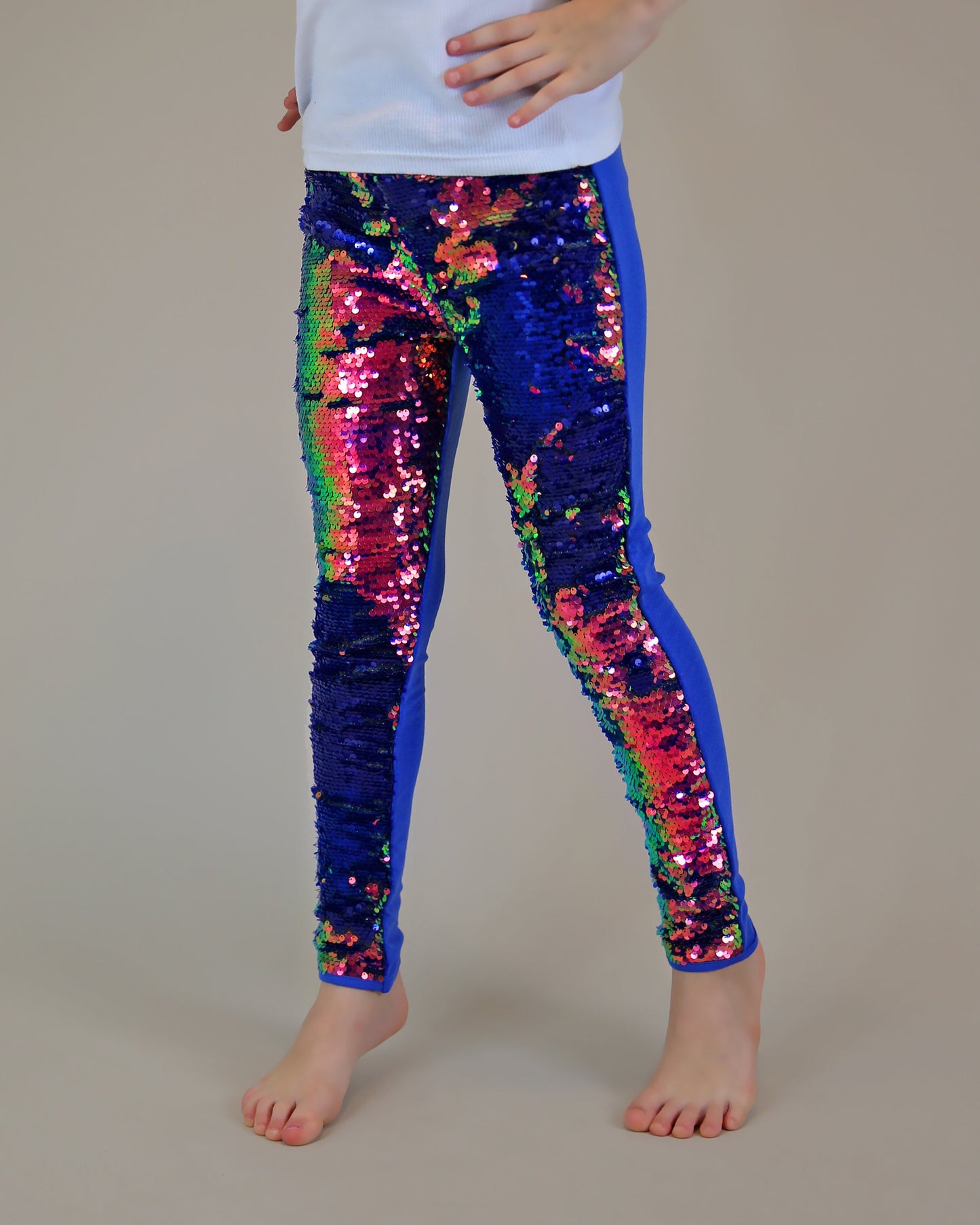 Flip Sequin Leggings in Red and Navy