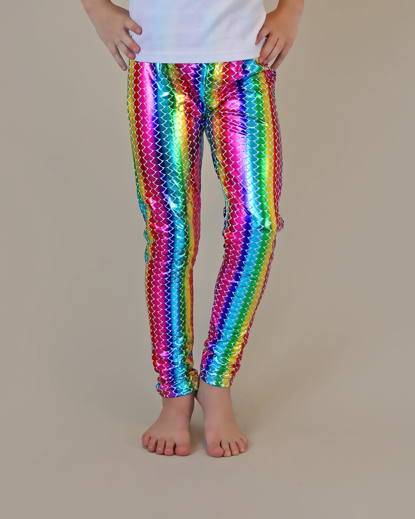 Metallic Leggings in Rainbow Stripes