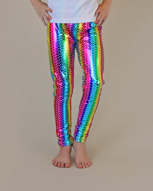 Metallic Leggings in Rainbow Stripes